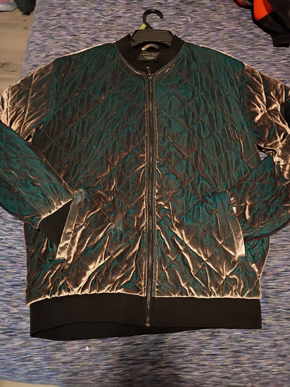 Zara Men Quilted Velvet Bomber Jacket -